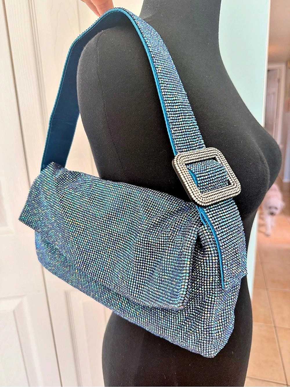 Benedetta Bruzziches Vitty La Grande Blue Rhinestone Crystal Mesh Purse Bag